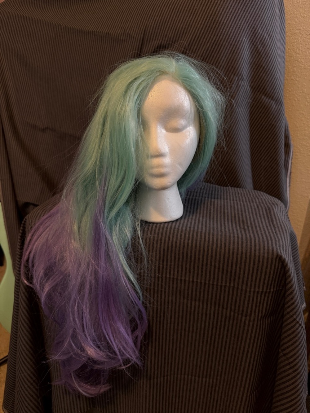 Teal and lavender Long Synthetic Wig - Women Hair